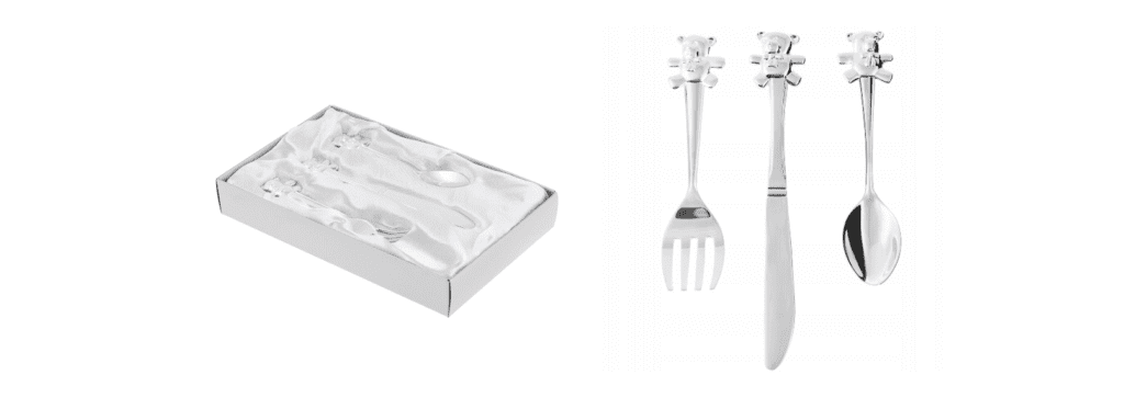 Silver-Plated Knife, Fork & Spoon Set With Teddy Tops