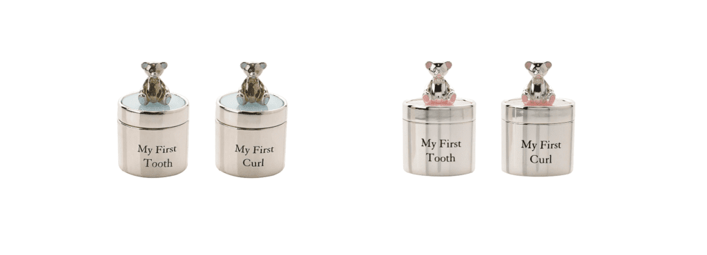 Silver-Plated Teddy Bear Baby Tooth & Curl Keepsake Box